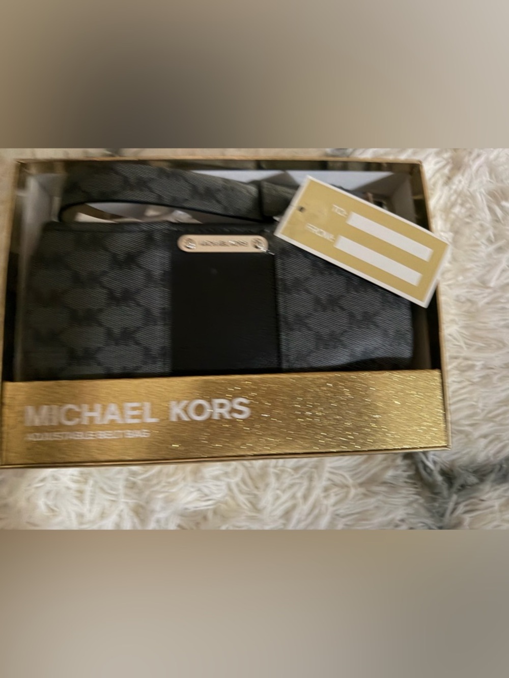 Michael Kors Black and Dark Gray Signature Adjustable Belt Bag Size S/M NIB - Picture 4 of 4